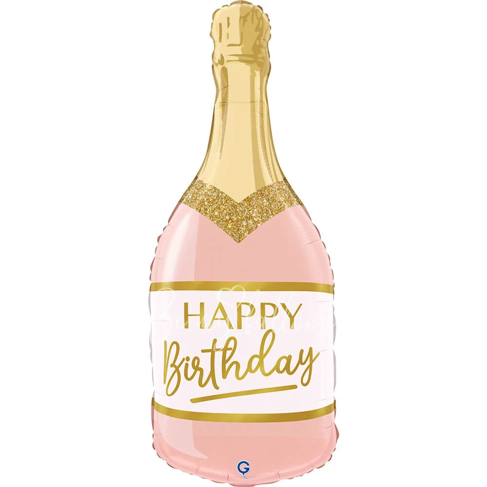 Шар из фольги "Бутылка Шампанское, Happy Birthday" розовый 80 см