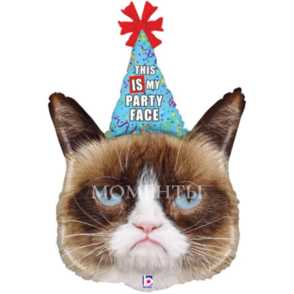 Шар из фольги "Grumpy Cat Сердитая Кошка в колпачке" 70 см