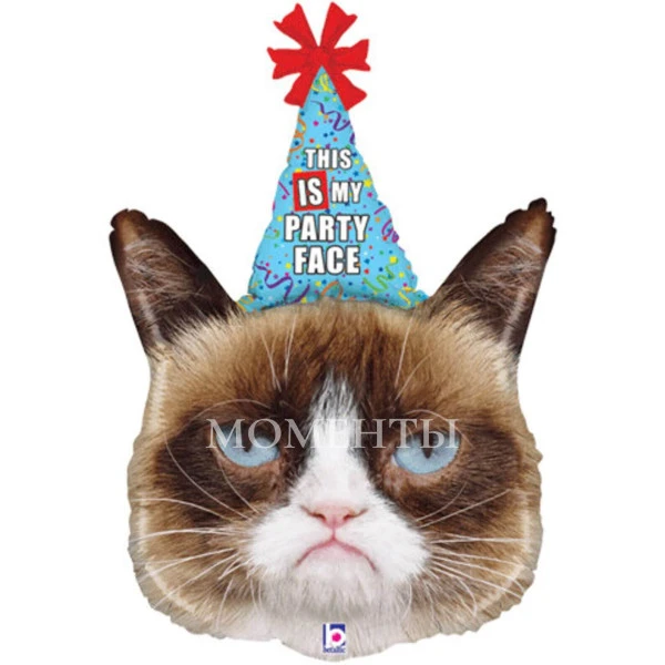 Шар из фольги "Grumpy Cat Сердитая Кошка в колпачке" 70 см