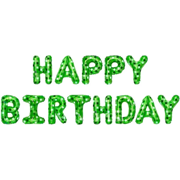 Гирлянда из шаров-букв "Happy Birthday" Пиксели, Зеленый