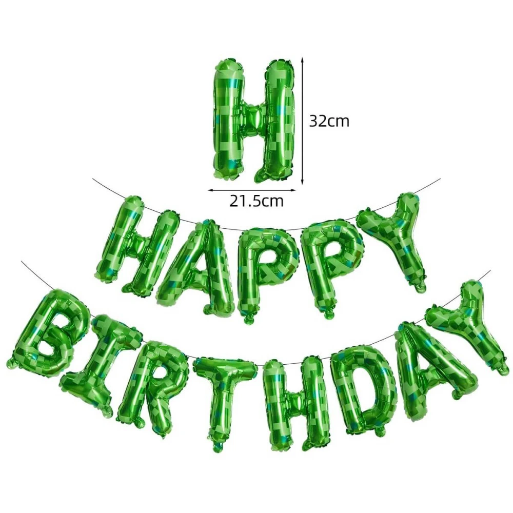 Гирлянда из шаров-букв "Happy Birthday" Пиксели, Зеленый
