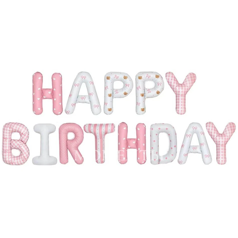Гирлянда из шаров-букв "Happy Birthday" розовый-белый