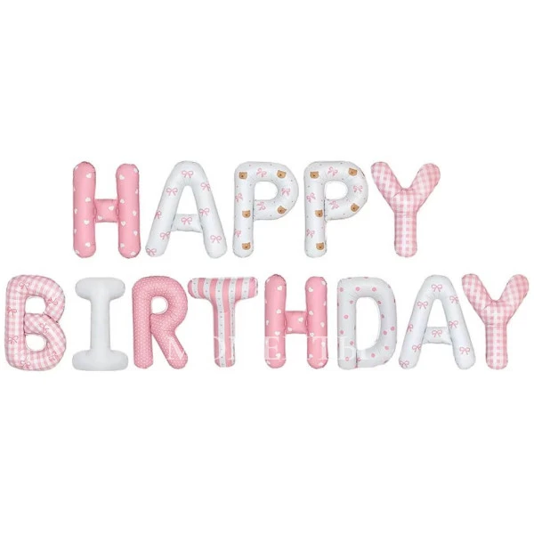 Гирлянда из шаров-букв "Happy Birthday" розовый-белый