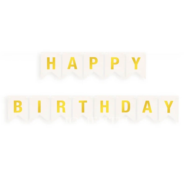Гирлянда Флажки "Happy Birthday" золотые буквы, белый фон 16*12 см