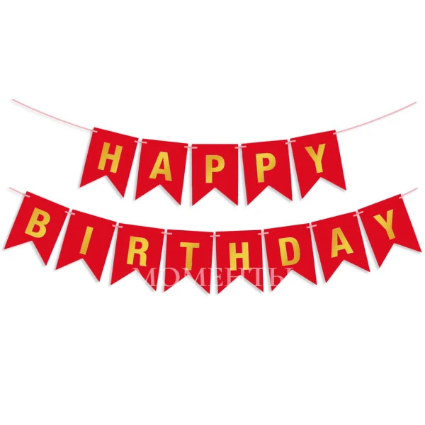 Гирлянда Флажки "Happy Birthday" Красный/Золото, Металлик, 16*12 см