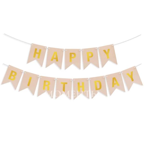 Гирлянда Флажки "Happy Birthday" Бежевый/Золото, Металлик, 16*12 см