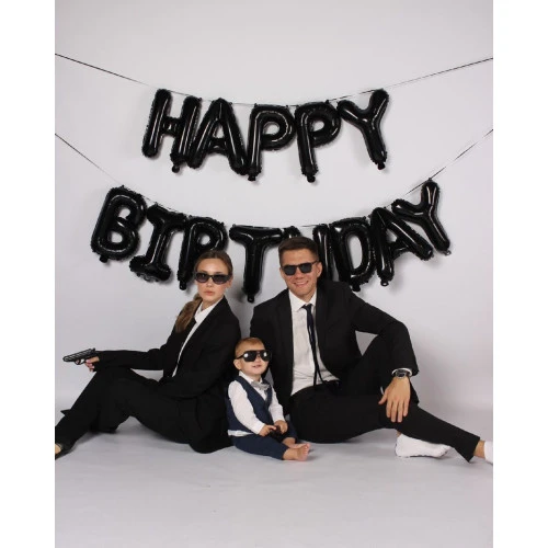Гирлянда из шаров-букв "Happy Birthday" чёрная 