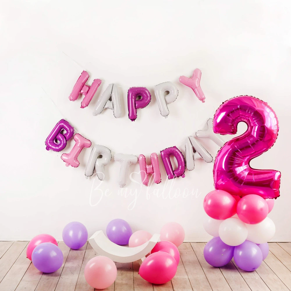 Набор шаров (фотозона)  "Pink Happy Birthday"        