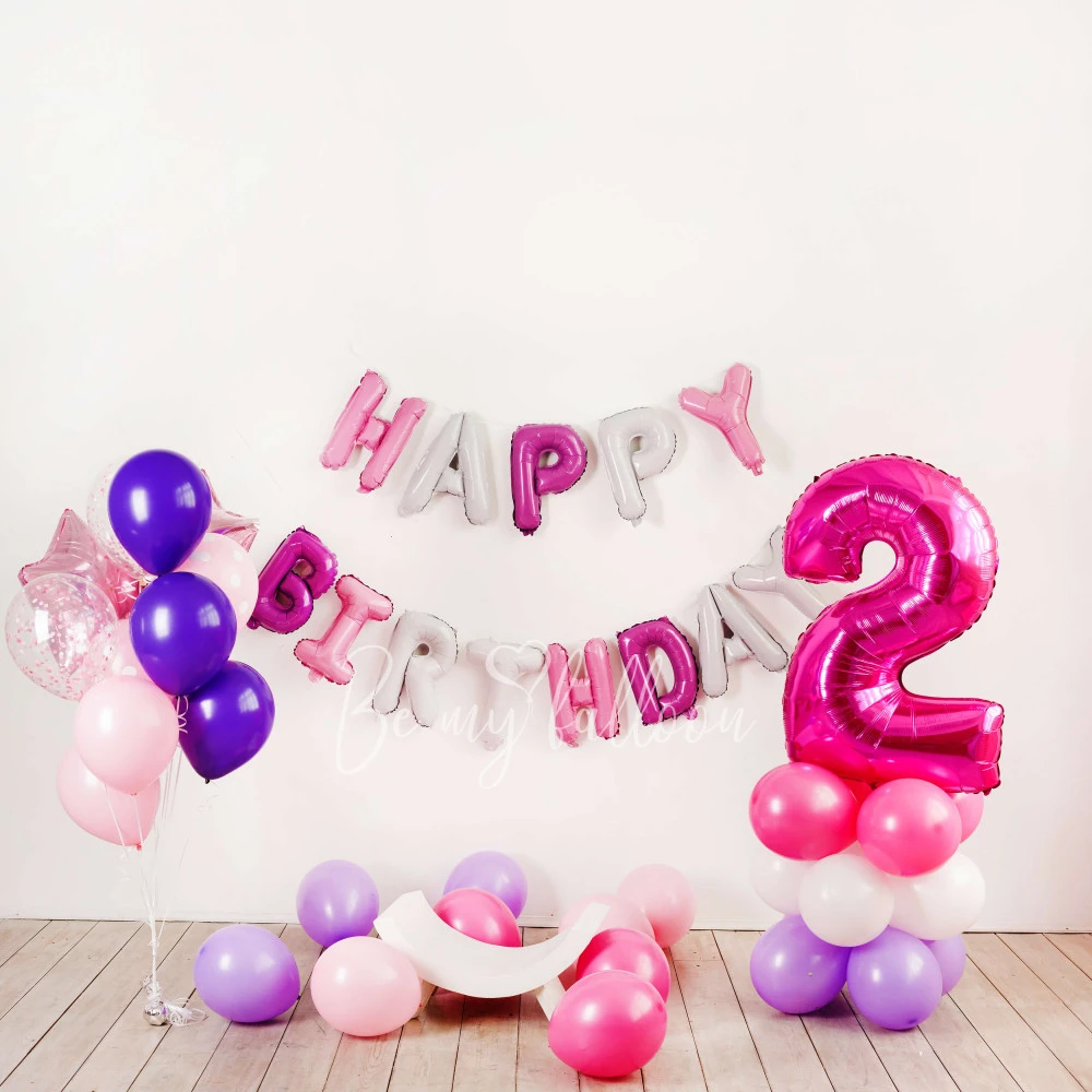 Набор шаров (фотозона)  "Pink Happy Birthday+связка"   